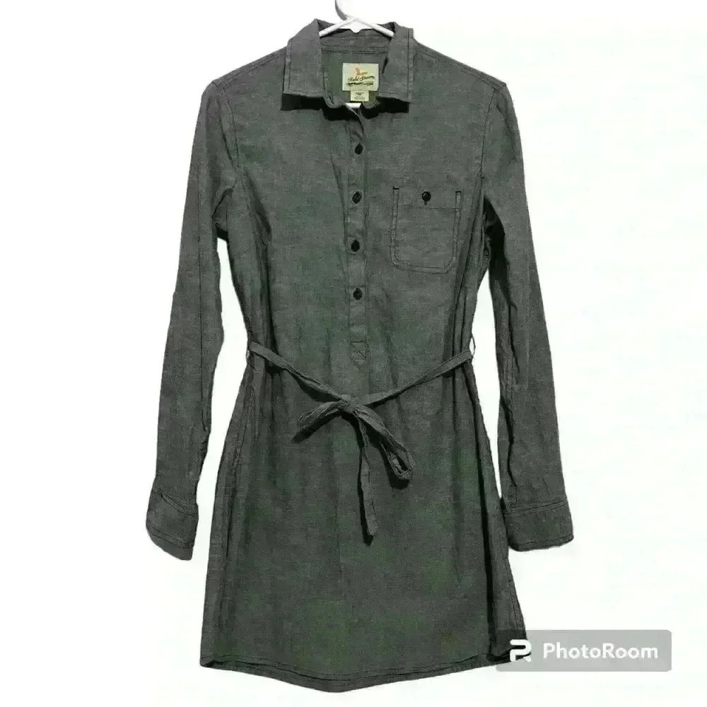 Field &‎ Stream gray cotton shirt dress with tie waist. Women’s size medium